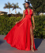 Cinderella Divine  Red Satin Convertible Halter Evening Gown