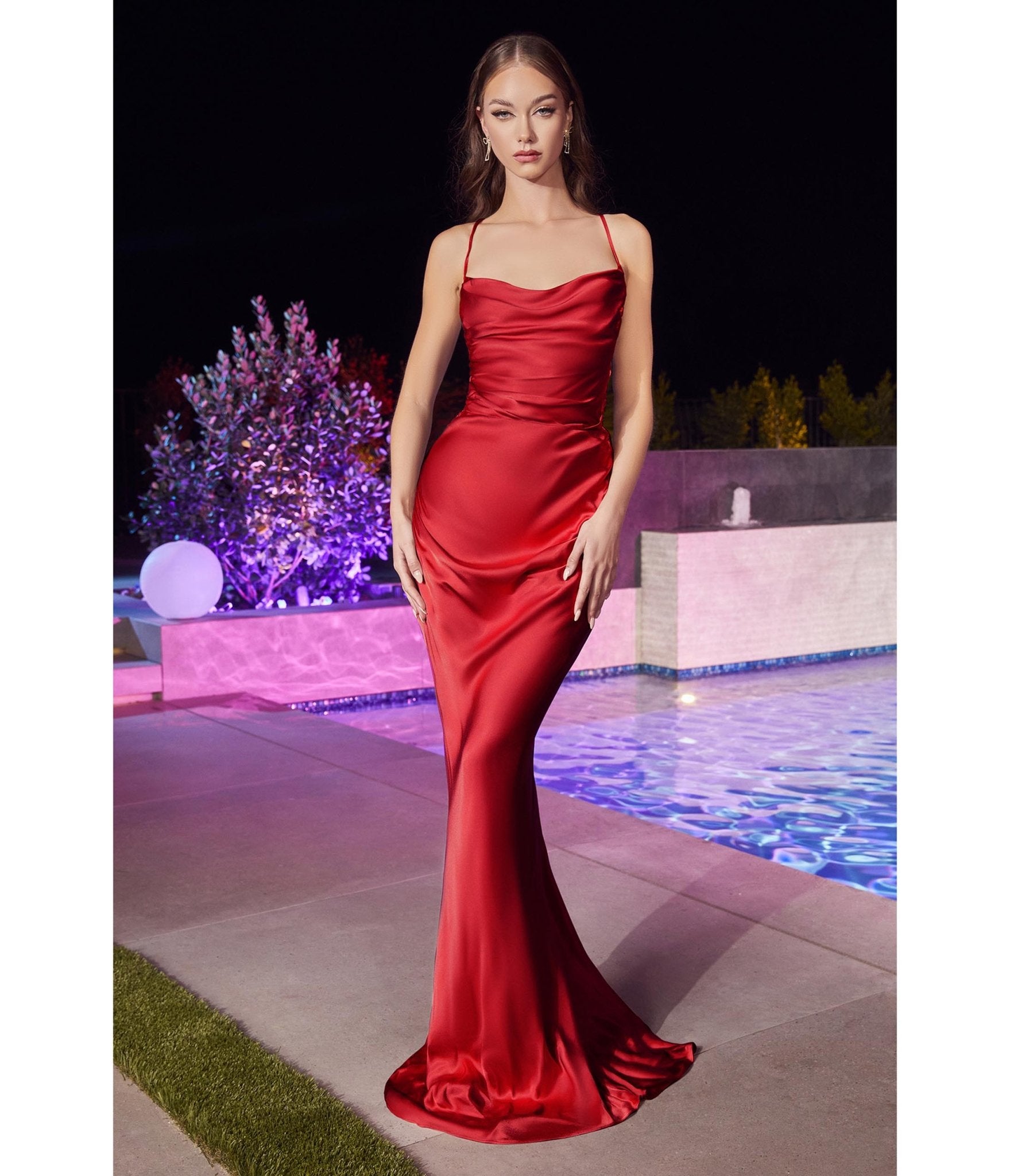 Red Satin Fitted Slip Bridesmaid Gown - Unique Vintage - Womens, DRESSES, PROM AND SPECIAL OCCASION