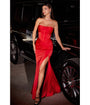 Cinderella Divine  Red Satin Pleated Strapless Corset Evening Gown
