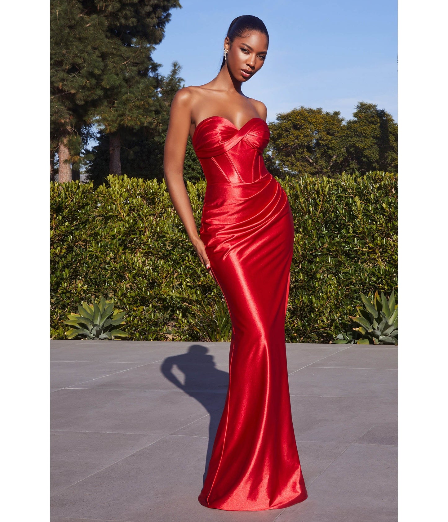 Red Satin Strapless Corset Lace Up Back Evening Gown - Unique Vintage - Womens, DRESSES, PROM AND SPECIAL OCCASION