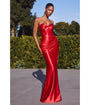 Cinderella Divine  Red Satin Strapless Corset Lace Up Back Evening Gown