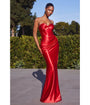 Ladivine by Cinderella Divine Red Satin Strapless Corset Lace Up Back Evening Gown