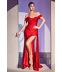 Cinderella Divine  Red Shimmering Off The Shoulder Bridesmaid Dress with Gloves