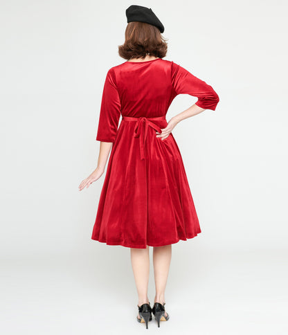 Red Velvet Lyra Fit & Flare Dress - Unique Vintage - Womens, DRESSES, SWING