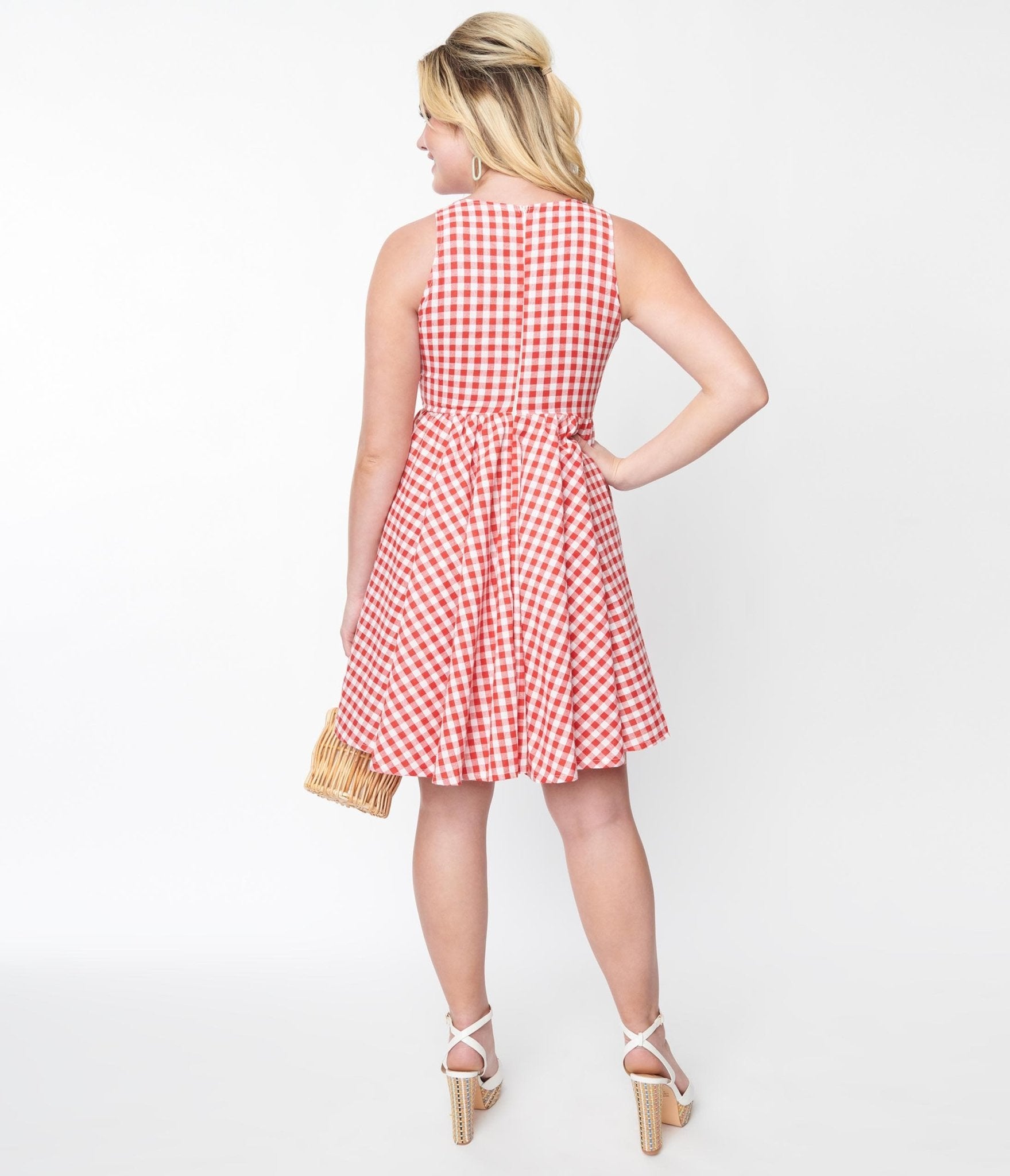 Red & White Gingham Swing Dress - Unique Vintage - Womens, DRESSES, SWING