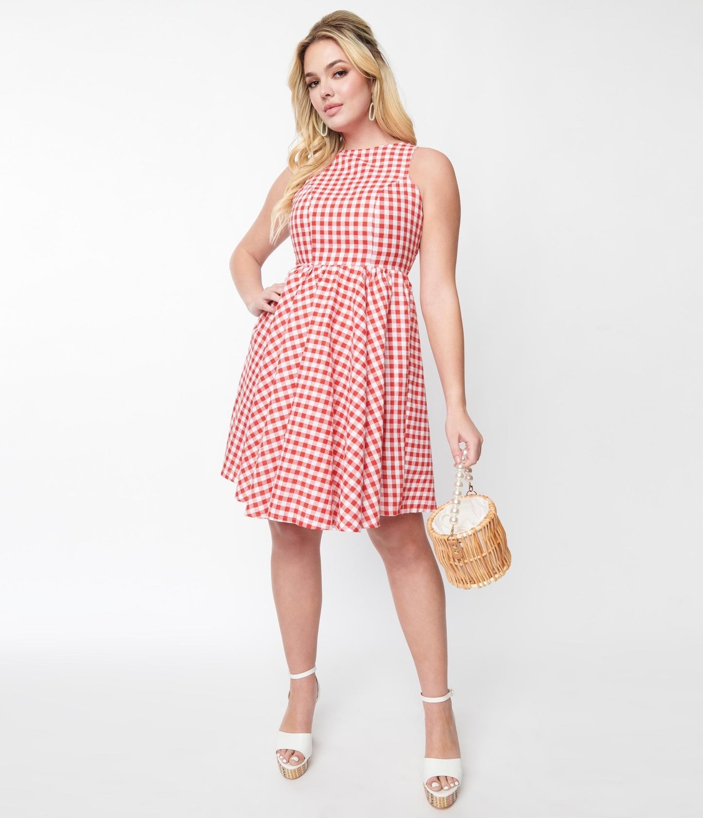 Red & White Gingham Swing Dress - Unique Vintage - Womens, DRESSES, SWING