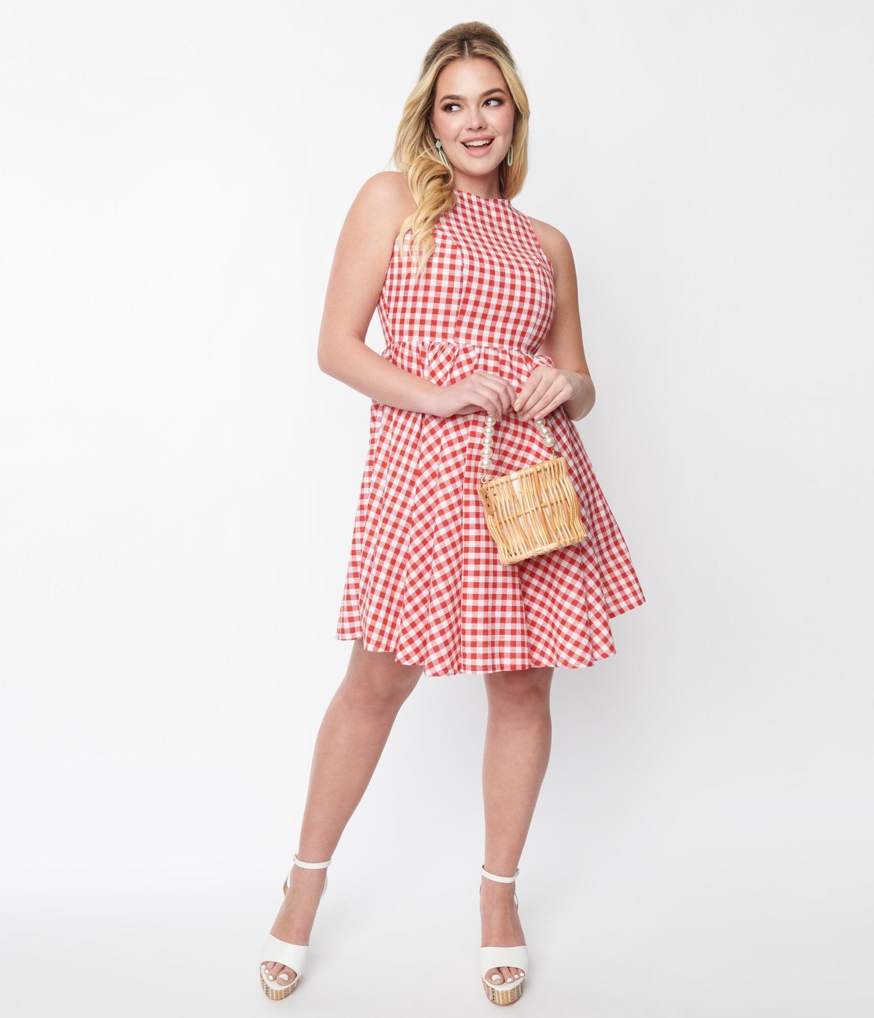 Red & White Gingham Swing Dress - Unique Vintage - Womens, DRESSES, SWING