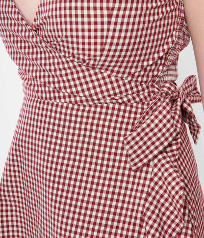 Red & White Gingham Wrap Dress - Unique Vintage - Womens, DRESSES, FIT AND FLARE
