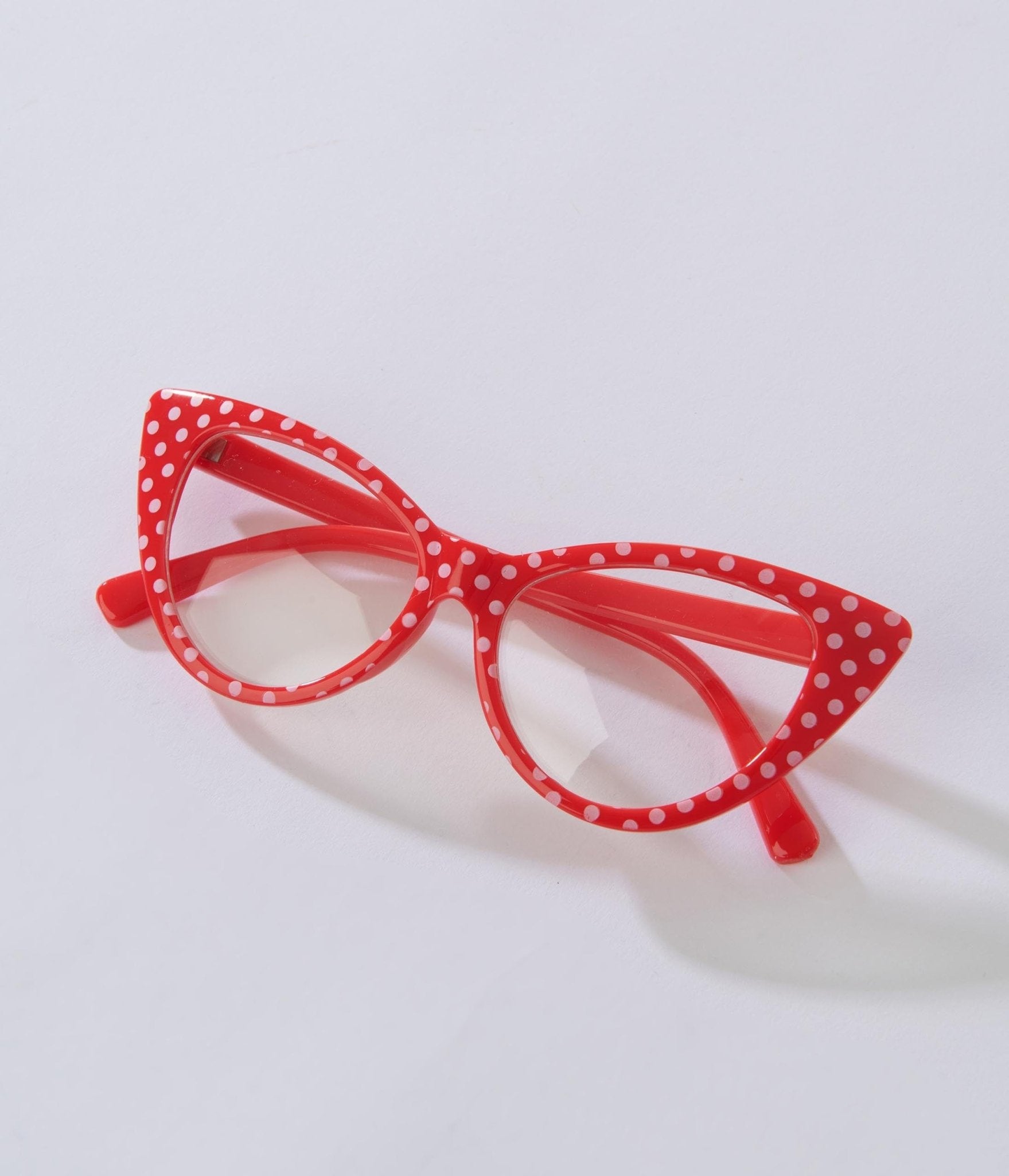 Red & White Polka Dot Cat Eye Glasses - Unique Vintage - Womens, ACCESSORIES, SUNGLASSES
