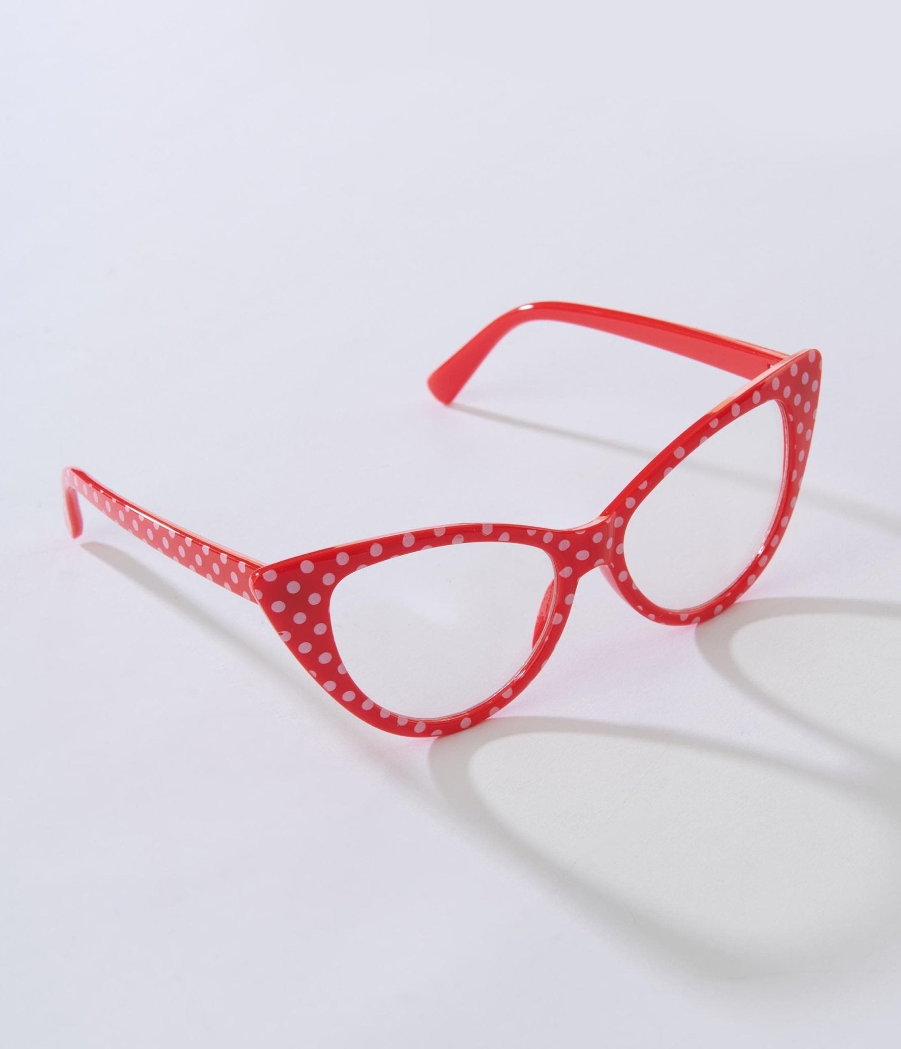 Red & White Polka Dot Cat Eye Glasses - Unique Vintage - Womens, ACCESSORIES, SUNGLASSES