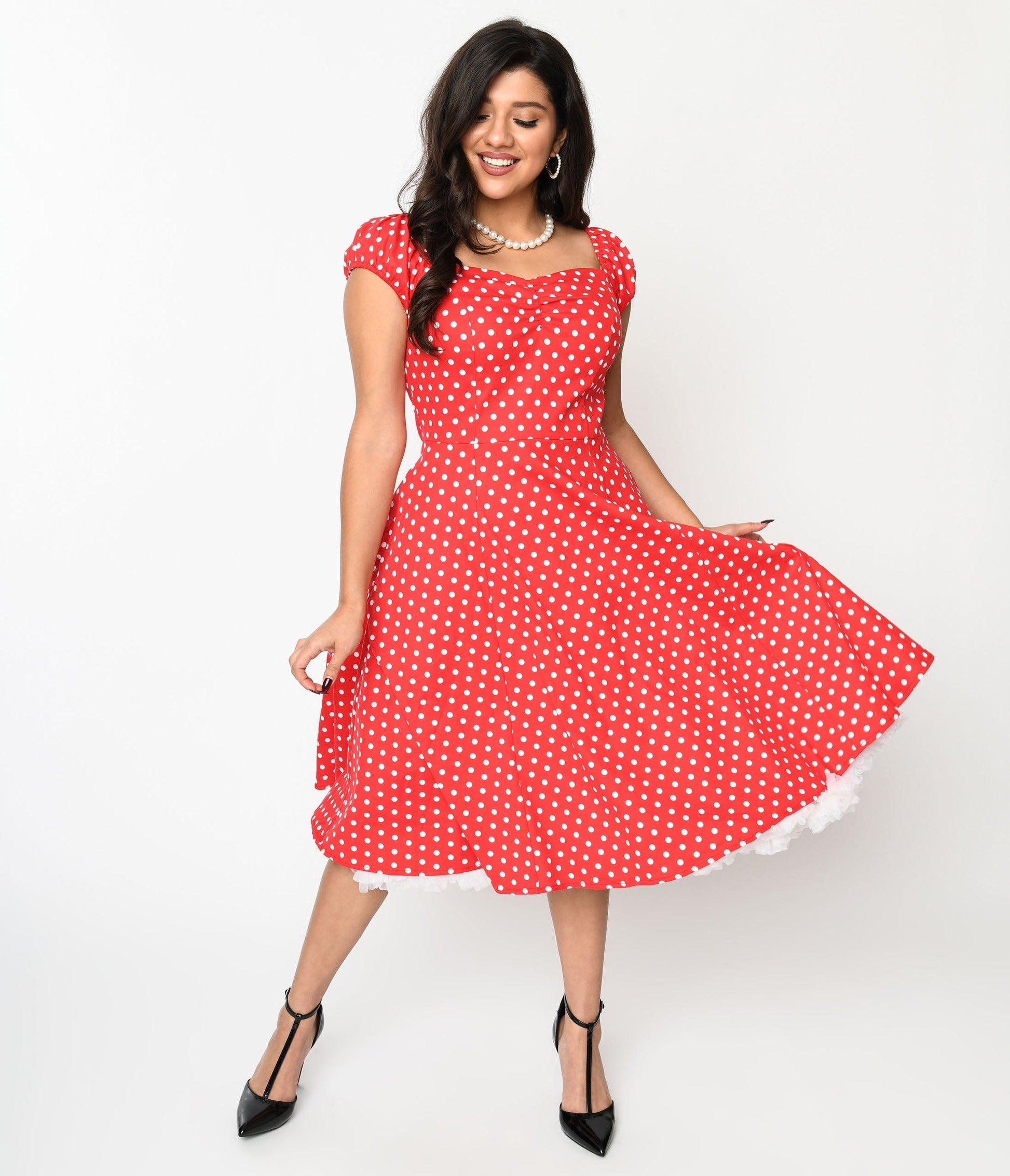 Red & White Polka Dot Sweet Spot Swing Dress - Unique Vintage - Womens, DRESSES, SWING
