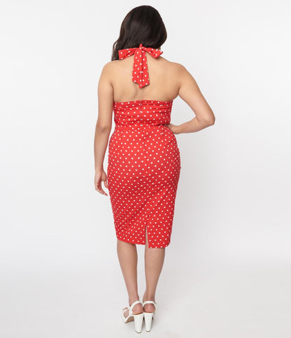 Red & White Polka Wiggle Dress - Unique Vintage - Womens, DRESSES, WIGGLE