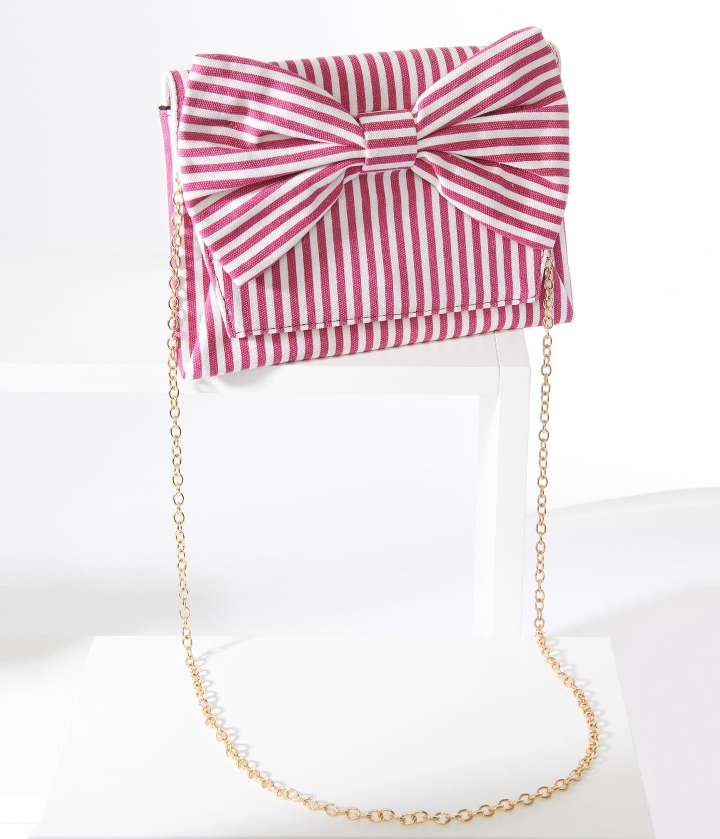 Red & White Striped Bow Handbag - Unique Vintage - Womens, ACCESSORIES, HANDBAGS