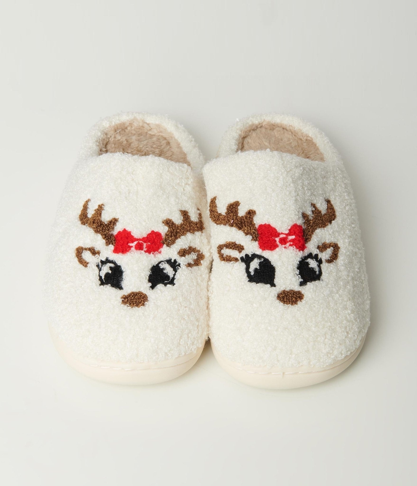 Reindeer Holiday Plush Slippers - Unique Vintage - Womens, ACCESSORIES, GIFTS/HOME