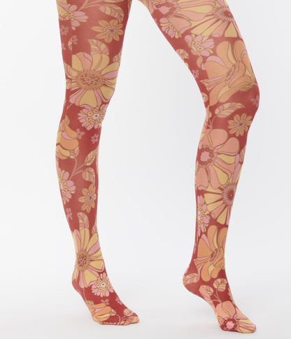 Flower Power Printed Tights - sizes 4-20