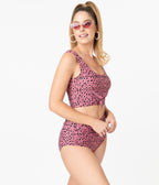 Retro Pink Leopard Print Swim Bottom - Unique Vintage - Womens, SWIM, BOTTOM