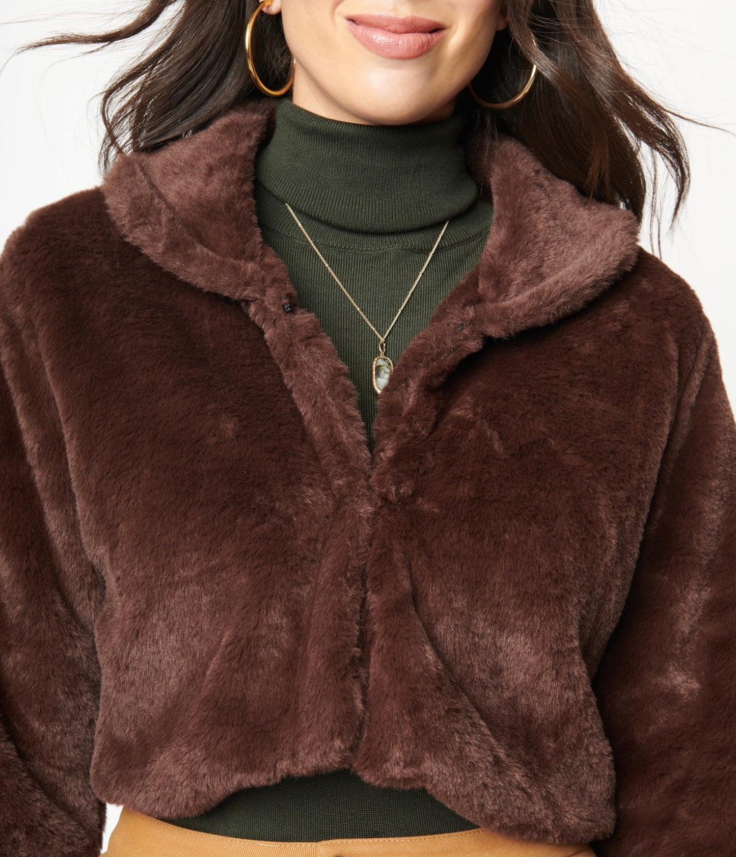 Retro Style Brown Faux Fur Crop Jacket - Unique Vintage - Womens, TOPS, OUTERWEAR