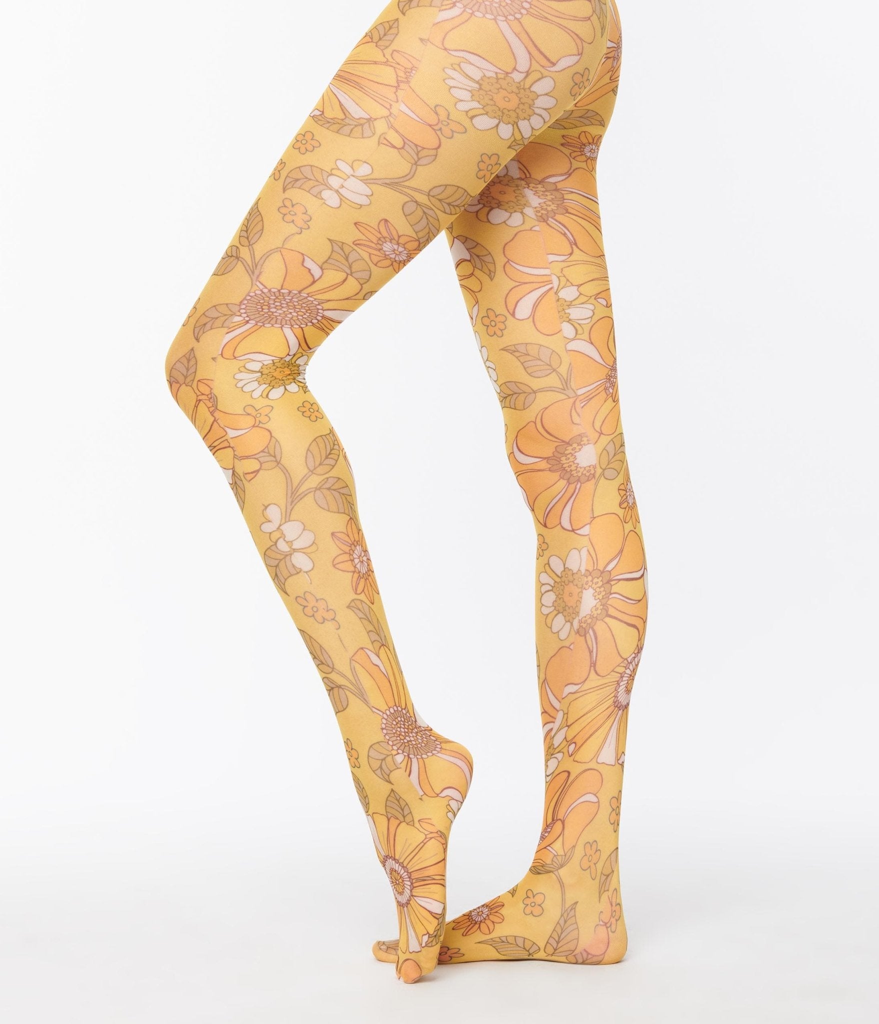 Retro Yellow Floral Print Tights - Unique Vintage - Womens, ACCESSORIES, HOSIERY