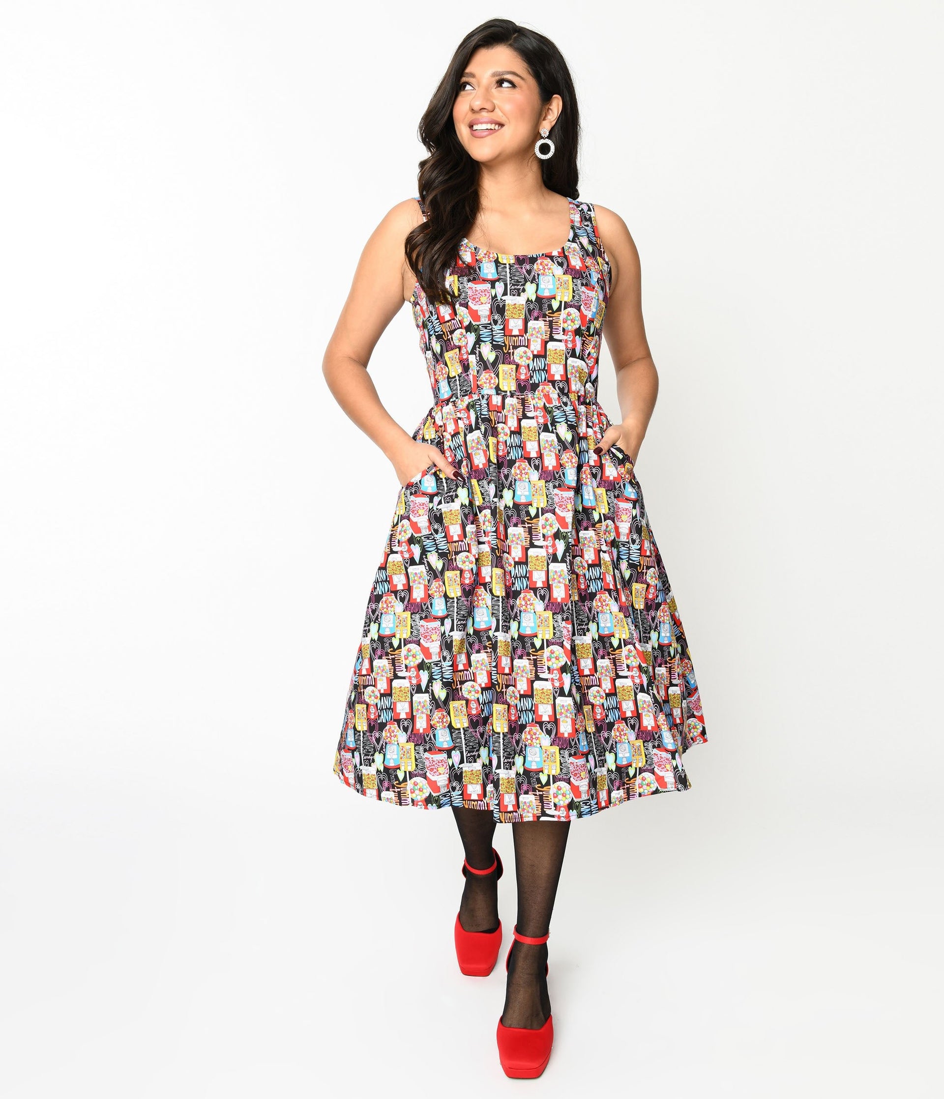 Retrolicious Black Gumball Machine Swing Dress - Unique Vintage - Womens, DRESSES, FIT AND FLARE