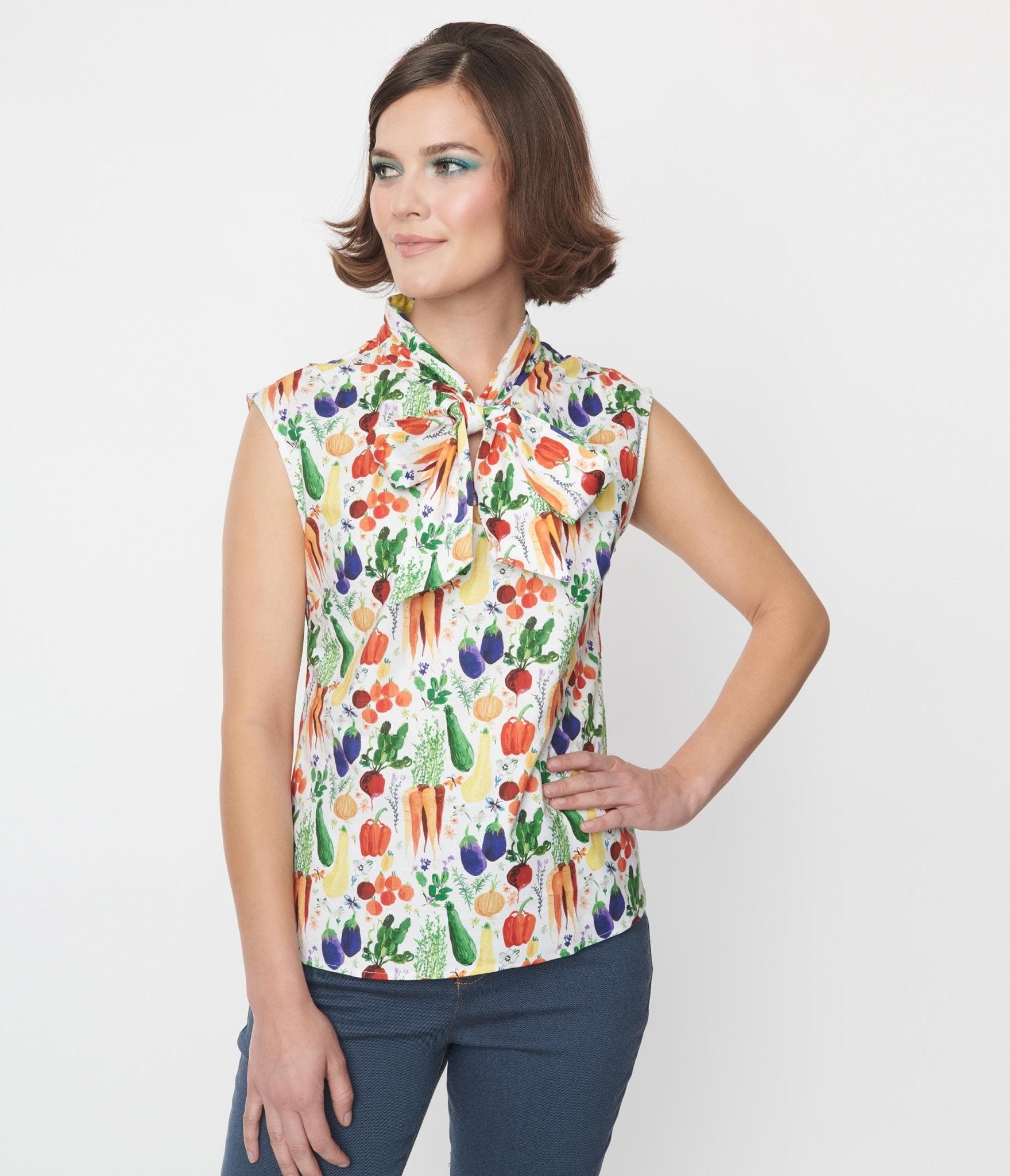 Retrolicious White Farm To Table Bow Top - Unique Vintage - Womens, TOPS, WOVEN TOPS
