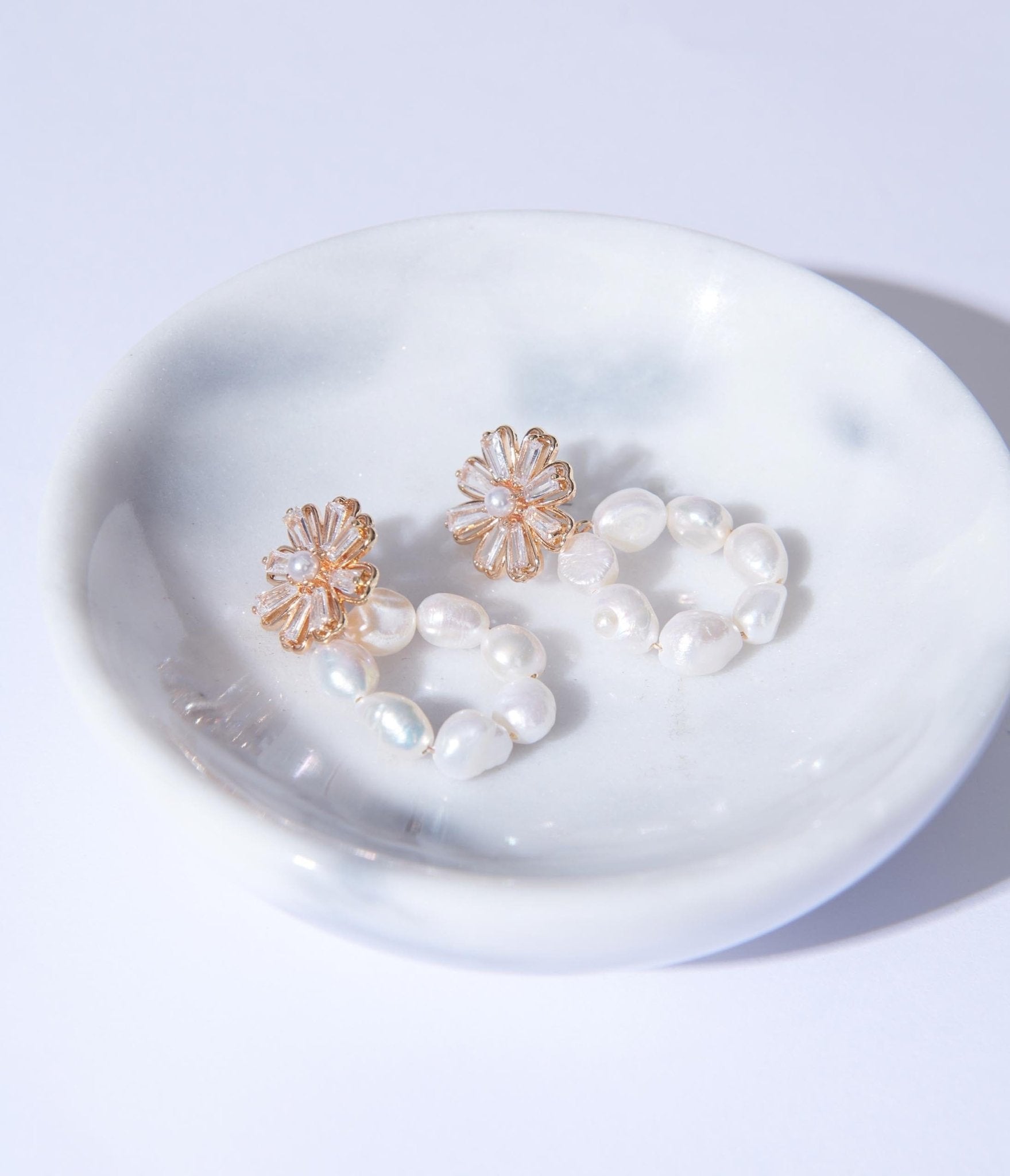 Rhinestone & Faux Freshwater Pearl Floral Drop Earrings - Unique Vintage - Womens, ACCESSORIES, JEWELRY