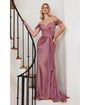 Cinderella Divine  Rose Glitter Draped Off The Shoulder Prom Dress