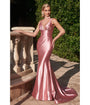 Cinderella Divine  Rose Glitter Satin Plunging Mermaid Gown