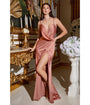 Cinderella Divine  Rose Gold Satin Illusion Neck Homecoming Gown