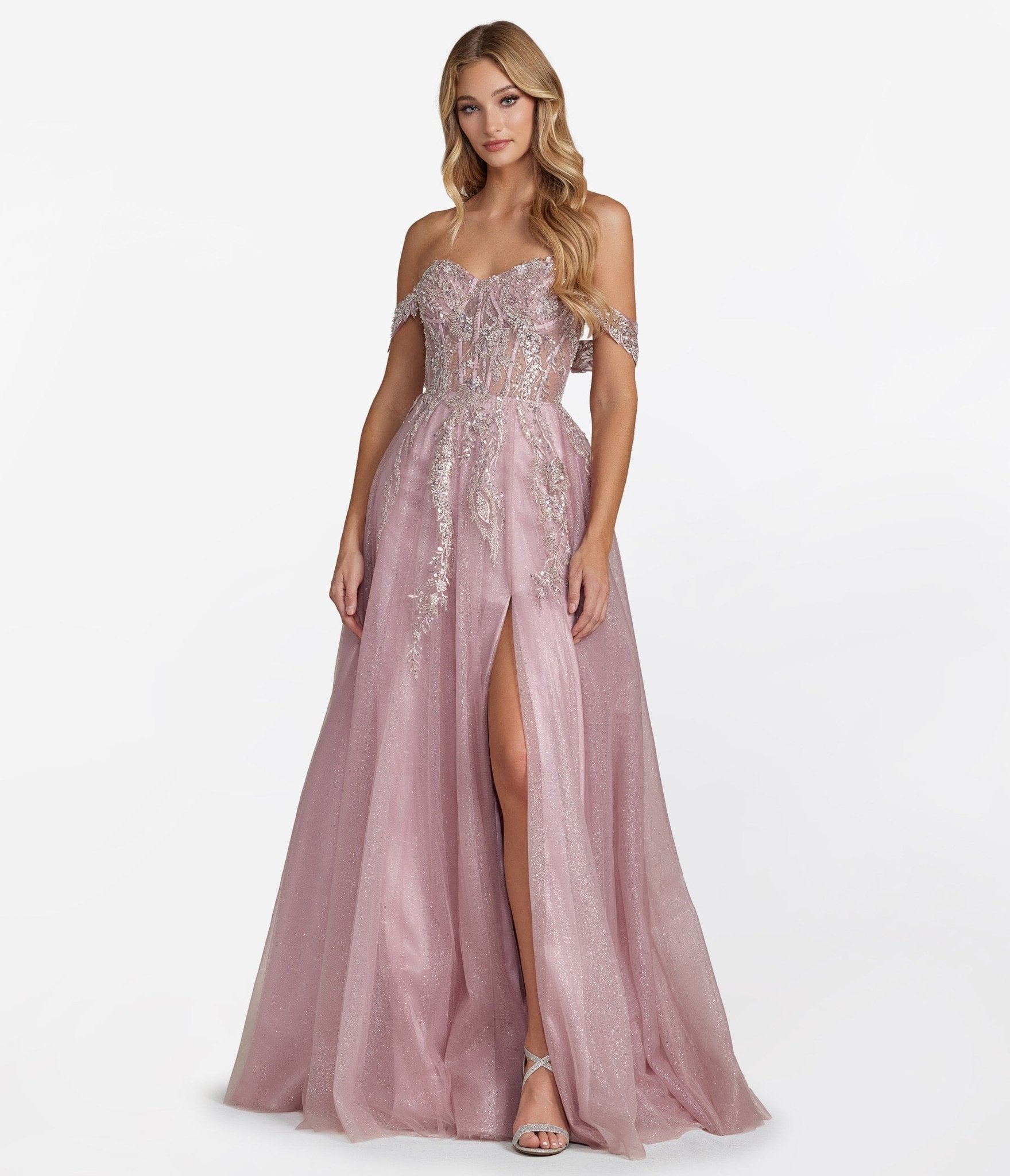 Rose Pink Floral Shimmer Formal Gown - Unique Vintage - Womens, DRESSES, PROM AND SPECIAL OCCASION