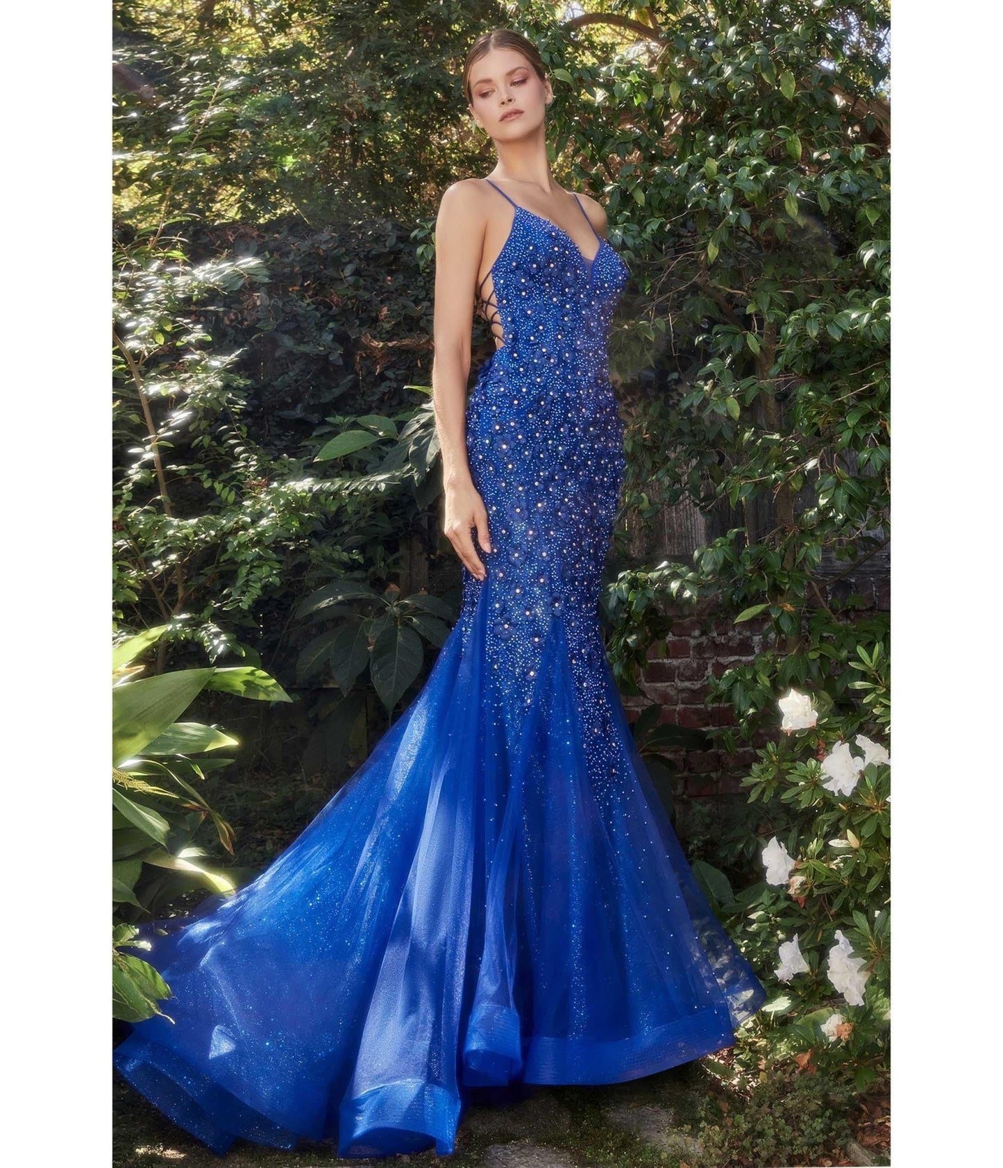 Royal Blue Chromatic Floral Mermaid Bridesmaid Dress - Unique Vintage - Womens, DRESSES, PROM AND SPECIAL OCCASION