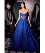 Cinderella Divine  Royal Blue Glitter Strapless Corset Prom Gown
