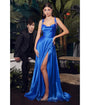 Cinderella Divine  Royal Blue Liquid Satin Prom Gown