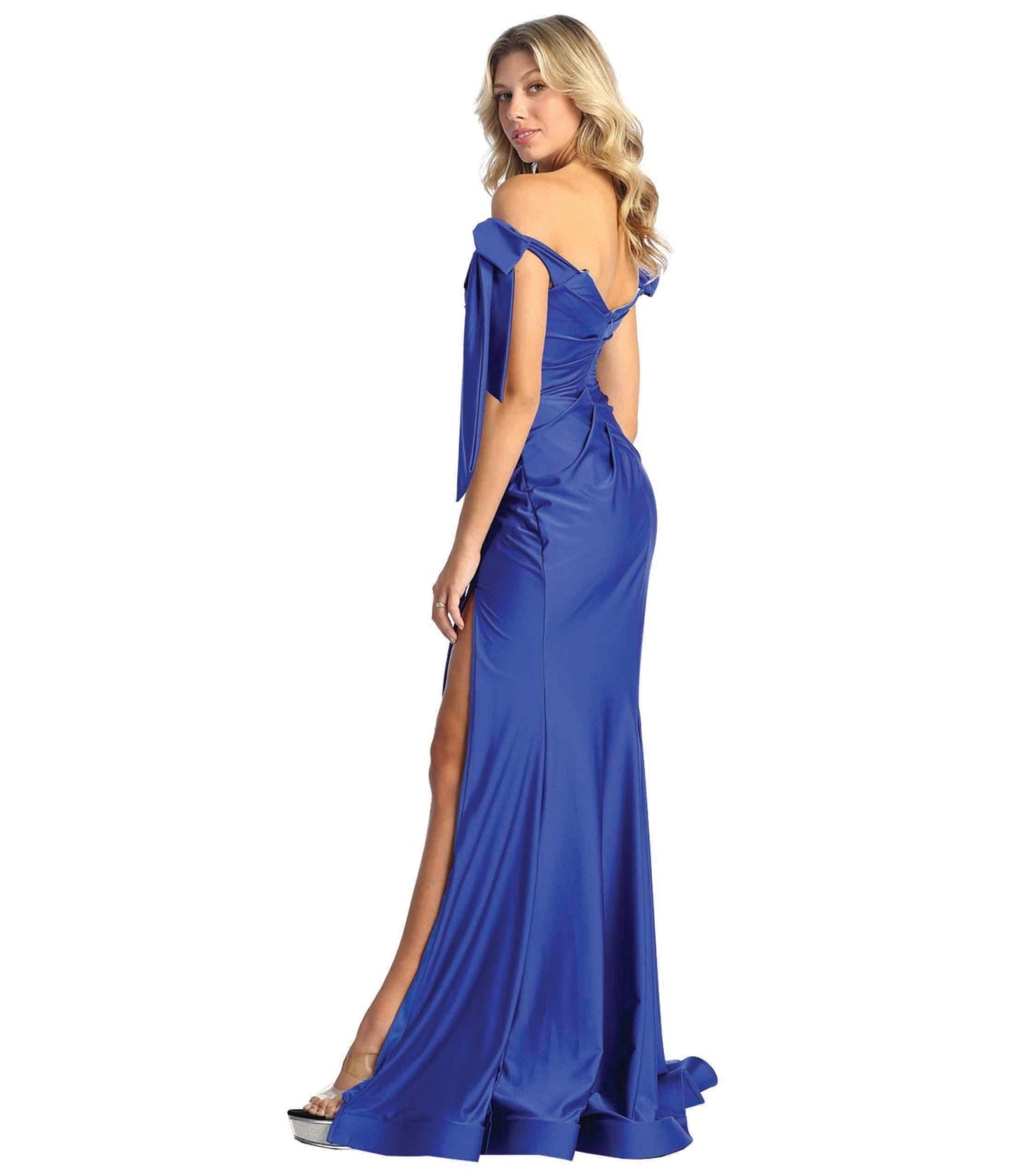 Royal Blue Off The Shoulder Prom Dress - Unique Vintage - Womens, DRESSES, PROM AND SPECIAL OCCASION