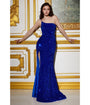 Cinderella Divine  Royal Blue One Shoulder Velvet Sequin Bridesmaid Gown
