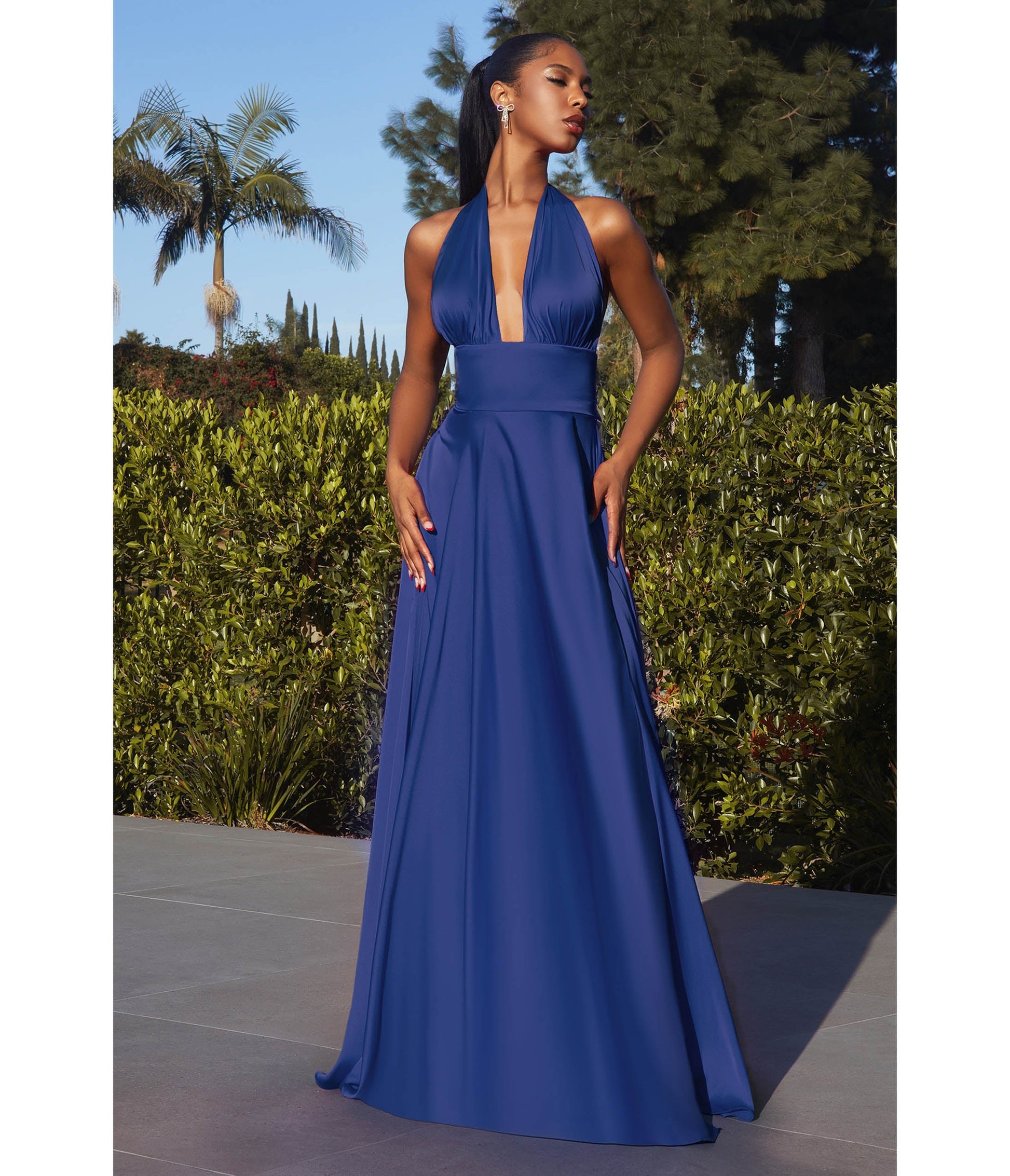 Royal Blue Satin Convertible Halter Evening Gown - Unique Vintage - Womens, DRESSES, PROM AND SPECIAL OCCASION