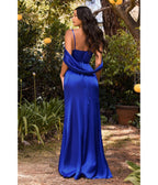 Royal Blue Satin Draped Cowl Back Bridesmaid Dress - Unique Vintage - Womens, DRESSES, PROM AND SPECIAL OCCASION