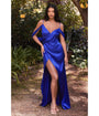 Cinderella Divine  Royal Blue Satin Draped Cowl Back Bridesmaid Dress