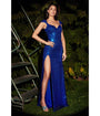 Cinderella Divine  Royal Blue Sequin Cap Sleeve Fitted Prom Gown