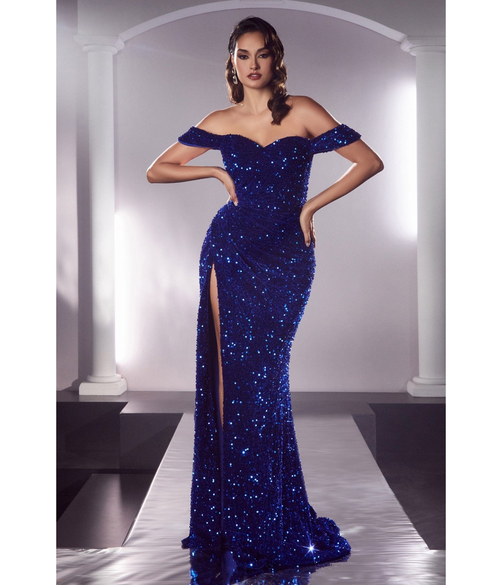 Royal Blue Velvet Glittering Sequin Bridesmaid Gown - Unique Vintage - Womens, DRESSES, PROM AND SPECIAL OCCASION