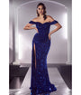 Cinderella Divine  Royal Blue Velvet Glittering Sequin Bridesmaid Gown