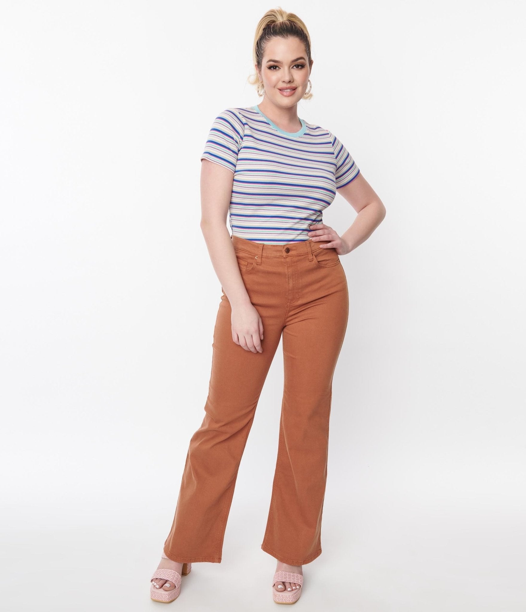 Rust Orange Classic High Rise Slim Bootcut Jeans - Unique Vintage - Womens, BOTTOMS, PANTS