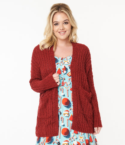 Rust Red Open Long Cardigan - Unique Vintage - Womens, TOPS, SWEATERS