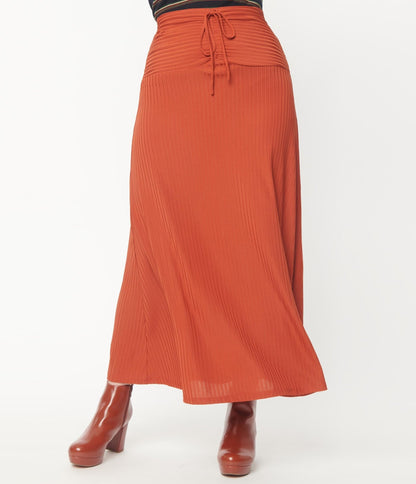 Rust Rib Knit Maxi Skirt - Unique Vintage - Womens, BOTTOMS, SKIRTS