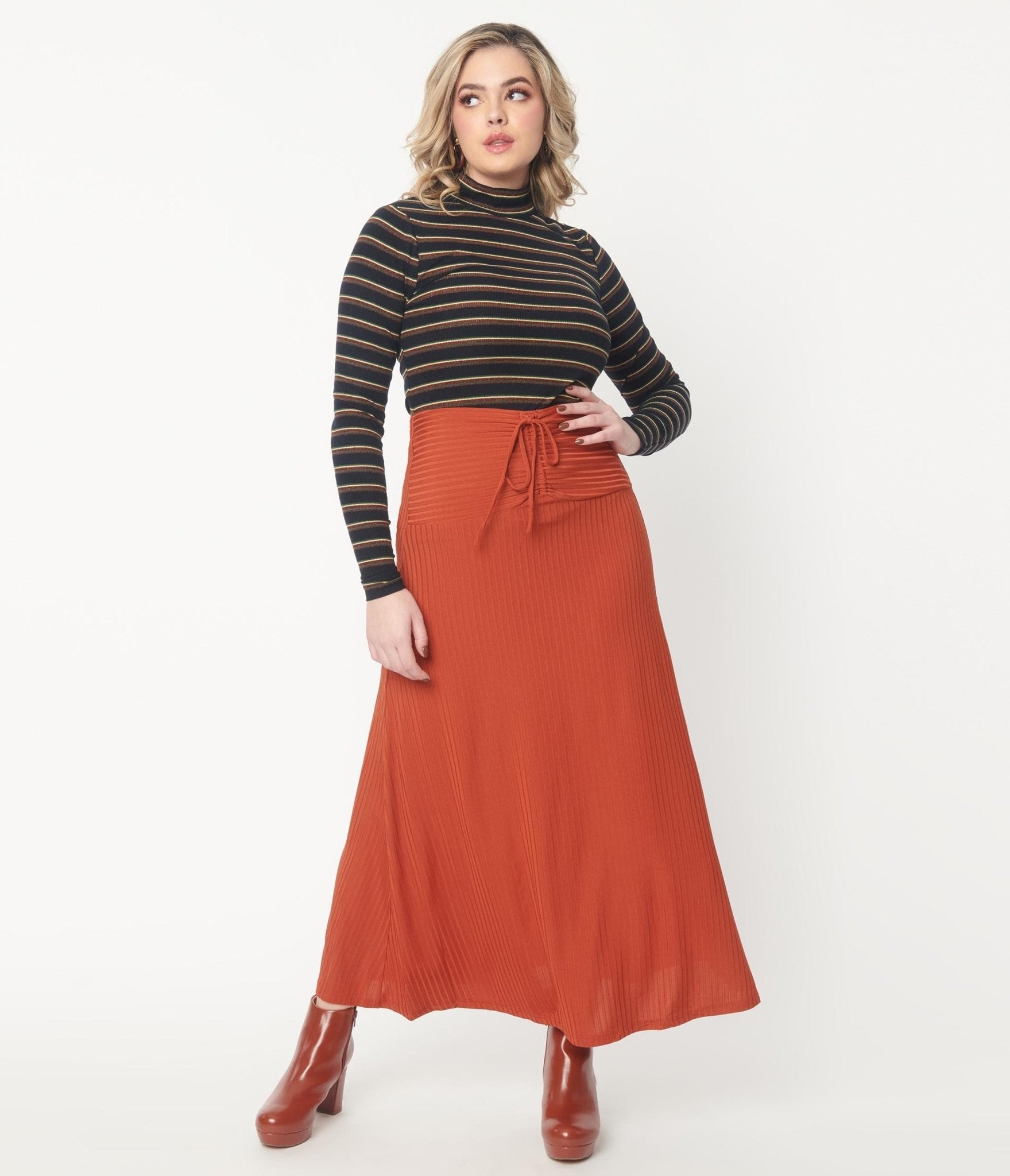 Rust Rib Knit Maxi Skirt - Unique Vintage - Womens, BOTTOMS, SKIRTS