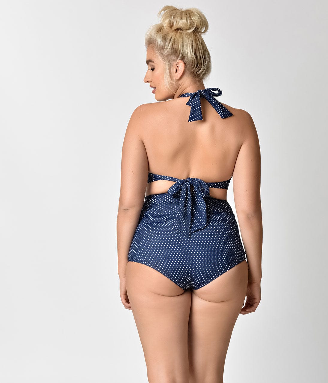 Unique Vintage Plus Size Navy & Ivory Pin Dot Gilda High Waist Swim Bottoms