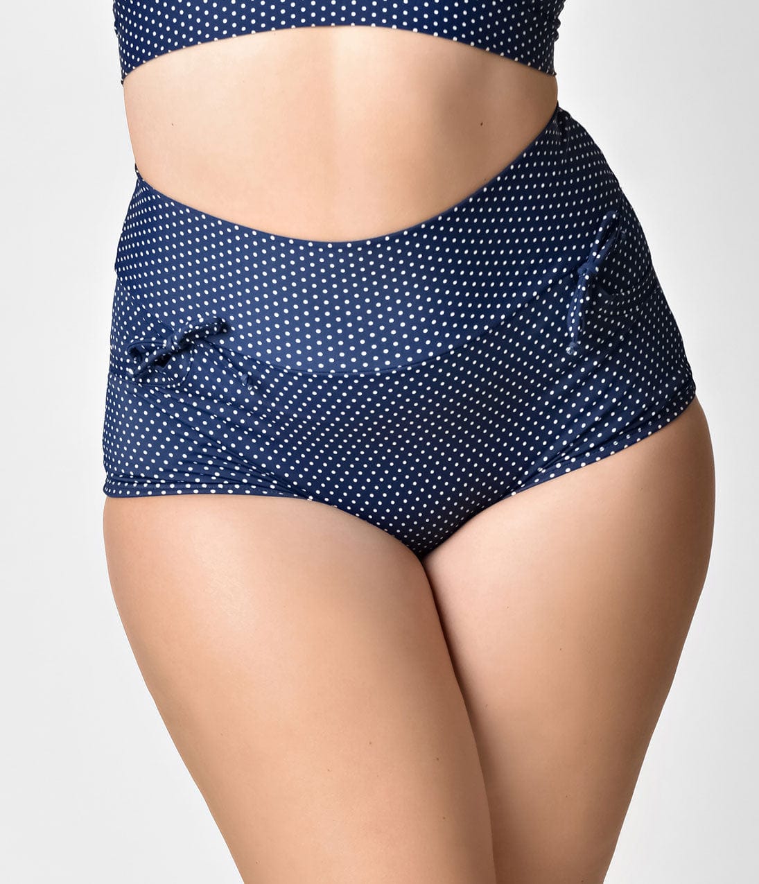 Unique Vintage Plus Size Navy & Ivory Pin Dot Gilda High Waist Swim Bottoms