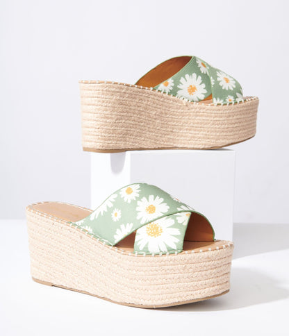 Sage Daisy Platform Woven Sandals - Unique Vintage - Womens, SHOES, SANDALS