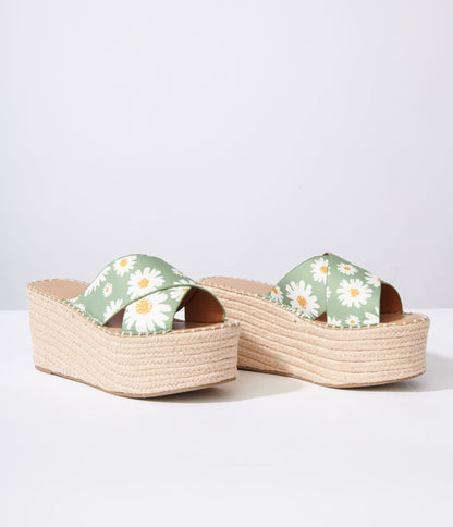 Sage Daisy Platform Woven Sandals - Unique Vintage - Womens, SHOES, SANDALS