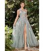 Cinderella Divine  Sage Floral Applique One Shoulder Leila Evening Gown