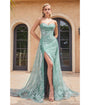 Cinderella Divine  Sage Glitter Printed Strapless Mermaid Evening Gown